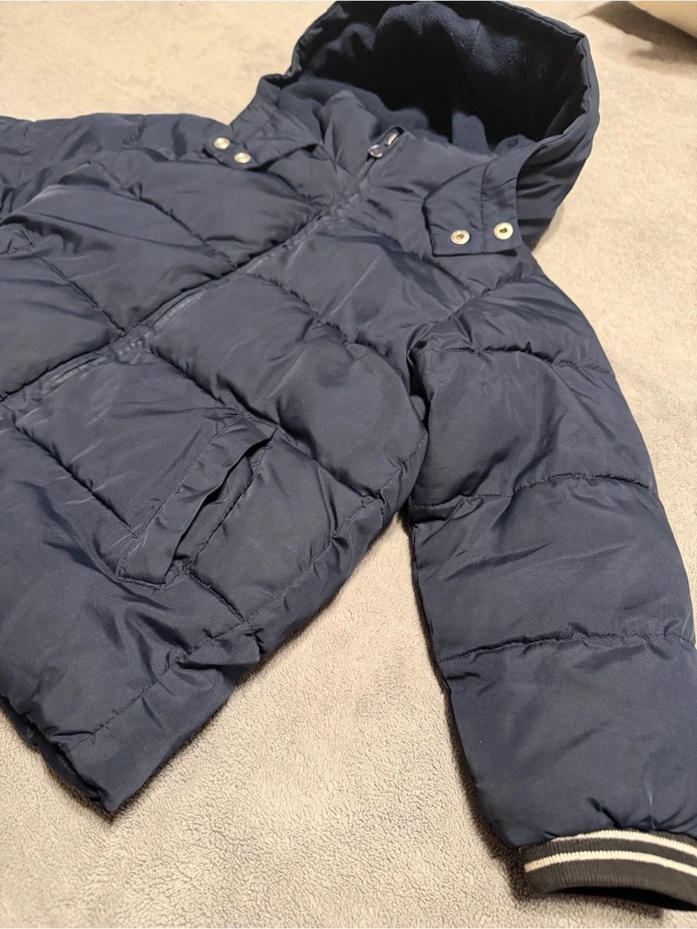 GAP Kids Size 4T Insulated Navy Hooded Puffer Jacket Winter Coat, Fleece Lined
